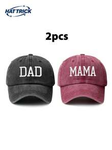 两件套男女通用纯色 DAD+MAMA 刺绣复古水洗棒球帽，宽松版型，尺码可调节，情侣休闲老爹帽，适合日常通勤、街头、户外、海滩、徒步、卡车司机、夏季、假日等场合。 - E - 查看 7