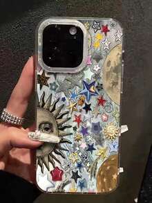 1PC Ins Sun & Star IMD Full Coverage Shockproof PC Phone Case Compatible With Apple 11 Pro Max/12 Pro Max/13 Pro Max/14 Pro Max/15 Pro Max/16 Pro Max/17 Pro Max - Multicolor - View 1
