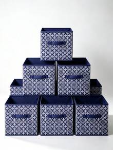 6PCS/3PCS/1PC No Lid Square Storage Box, Foldable Fabric Organizer, Home Clothing Storage Bin - Blue - View 13