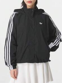 Adidas Originals Women's 3S Windbreaker Jacket Woven Hooded Outerwear JX1451 - Black - View 1