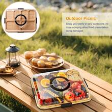Tábua de Frios de Bambu com Tampa e Alça, Bandeja de Queijos Portátil, Perfeita para Acampamentos e Festas com Buffet Frio - Cor natural - Visão 1