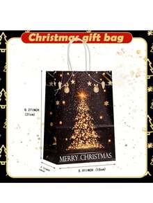 6pcs/1pc Black And Gold Christmas Gift Bags, Printed With "Merry Christmas", Snowflake, Reindeer And Christmas Tree Patterns, Suitable For Party Favors, Winter Theme Event Prizes, Christmas Dinner And Birthday Party - One Size Fits All - View 3