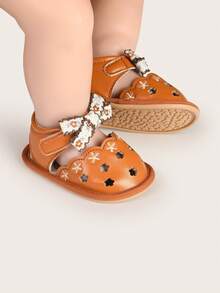 Spring And Summer Bow Decor Sandals, Girl's Infant Shoes, Newborn Shoes, Breathable, 3-6-9-Month-Old - Coffee Brown - View 3