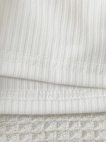 Baby Girl Summer Minimalist Sweet Outfit, White Ribbed Flutter Sleeve Sleeveless Top + Khaki Shorts, Fresh Versatile Daily Wear Eye-Catching Style - Khaki - View 7