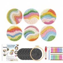 6pcs Adult Beginner Punch Needle Coaster Material Kit | Landscape Pattern Punch Embroidery Set, Includes Yarn, Embroidery Hoop, Needle Threader, Felt Fabric, Tutorial; DIY Coaster Handmade Material, Suitable For Home Decor, Gift Making - One Size Fits All - View 14