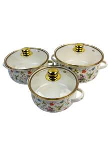 3pcs Multi-Functional Enamel Pot Set, Soup Pot, Stew Pot, Tableware, Multi-Purpose, Easy To Clean Non-Stick, Compatible With Gas, Open Flame, Induction Cooktop, Floral Design Thickened High-Temperature Stew Pot, Cooking Pot, Available In 16cm/18cm/20cm Capacity, Perfect For Halloween Home And Restaurant Use, Outdoor Camping Party Cookware, Suitable For Christmas, All Seasons Home Picnic, Travel And Portable Use - View 14