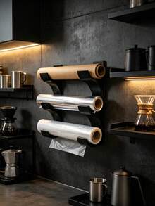 2pcs Wall-Mounted Holder For 3 Rolls Of Kitchen Paper/Cling Film/Aluminum Foil, Space-Saving Storage Rack, No-Drill Installation, Create A Tidy Kitchen, Suitable For Kitchen And Bathroom Storage, Perfect For Cabinet Doors And Tiles, No Surface Damage - Multicolor - View 6