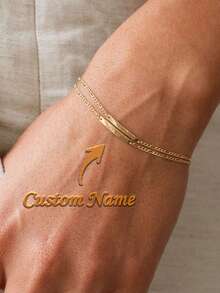 Personalized Elegant Long Name Bracelet, Customized Engraved Bar Bracelet - Custom Initial Bracelet - Personalized Jewelry Gift For Mom, Engraved Gift - Multicolor - View 2