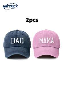 两件套男女通用纯色 DAD+MAMA 刺绣复古水洗棒球帽，宽松版型，尺码可调节，情侣休闲老爹帽，适合日常通勤、街头、户外、海滩、徒步、卡车司机、夏季、假日等场合。 - E - 查看 10