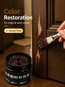 Crema de color de reparación de cuero y madera marrón oscuro con cepillo, pasta de renovación de arañazos para marcos de puertas de madera y gabinetes, pintura de retoque de muebles para sofá y restauración de cuero de zapatos, cubre grietas y marcas descoloridas, fácil de usar - A - Ver 2