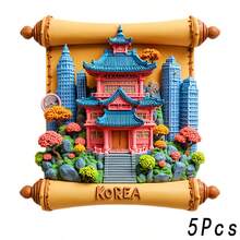 韓國宮殿與塔樓展開卷軸磁鐵，古老屋簷與現代天際線低語，適用於家中所有金屬表面的紀念品 - B - 查看 6