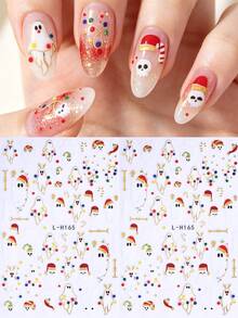 3D Metallic Cartoon Halloween Nail Stickers 2pcs Cute White Ghost Antler Colorful Lights Santa Hat Skull Design DIY Y2K Holographic Halloween Christmas Autumn Winter Salon Decal Slider Nail Decoration Nail Supplies - Multicolor - View 2