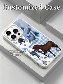 1件 DIY 定製姓名藍白拼接水彩馬術海洋風圖案 TPU 人造皮革紋理手機殼，相容 Apple Duo/18ProMax/17ProMax/16Pro/15/14Plus/13Pro/12ProMax/11/XsMax 及 Galaxy A05s/A13/A14/A15/A23/A24/A25/A32/A33/A34/A35/A52/A53/A54/A55/S20/S21 FE/S22 Ultra/S23/S24 Ultra 及 Note 13 Pro/Note 12/11/Note 10 Pro/Note 9/8/13C/12/12C/10A，防摔防指紋耐用，美觀優雅極具吸引力，送給朋友的最佳禮物 - 彩色 - 查看 1