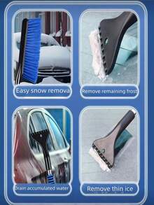 yucen 1pc Winter Extendable Car Snow Brush 3-In-1 Multi-Function Snow Remover With Ice Scraper And Frost Brush, Detachable Handle, PVC Material, Portable Car Snow Removal Tool - A - View 3