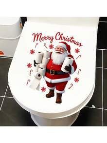 1 pieza Pegatina divertida de rollo de papel higiénico de Papá Noel, Pegatina decorativa de Papá Noel para puertas de armarios, paredes, inodoro, decoración de baño, autoadhesiva y removible, decoración navideña, pegatina decorativa de Navidad - Múltiples estilos - Ver 5