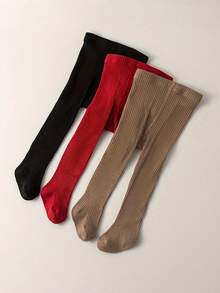 3 Pairs Baby Girl Simple All-Match Fitted Tights, Versatile For Spring, Autumn And All Seasons, Suitable For School Uniform - Multicolor - View 4