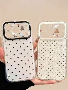 2pcs Polka Dot Phone Case Compatible With Apple 17PROMAX/16plus/15/14/13/12/11/17pro, White Background With Precise Cutouts - White - View 1