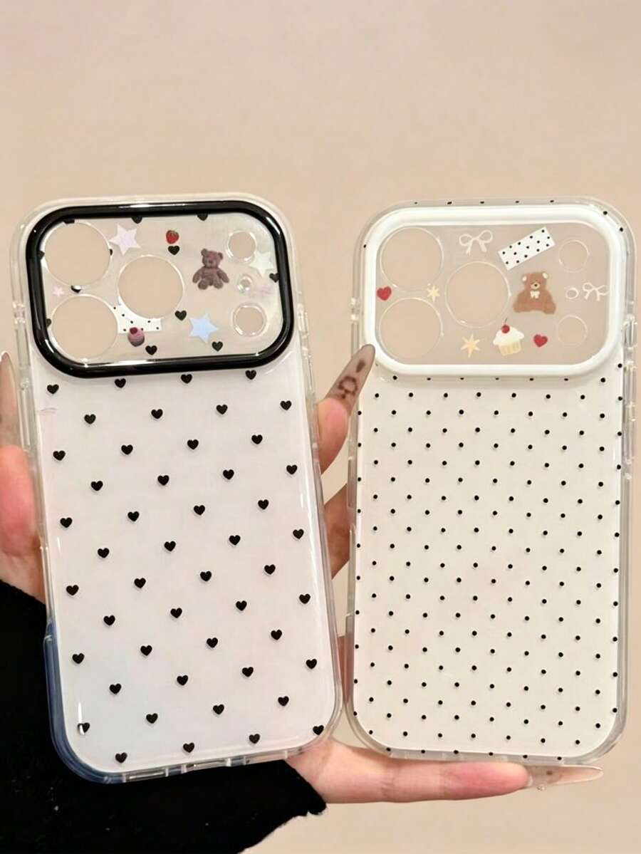 2pcs Polka Dot Phone Case Compatible With Apple 17PROMAX/16plus/15/14/13/12/11/17pro, White Background With Precise Cutouts - White - View 1