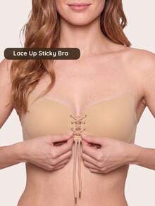 Lignisse Strapless Backless Adhesive Bra, Reusable Lace Up Sticky Bra, Invisible Silicone Push Up Bra, Self Adhesive No Show Bra For Wedding Dress - Multicolor - View 1