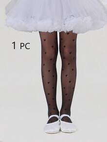 1/2pcs Cute Heart Print Sheer Mesh Ballet Tights, Daily Wear, Pantyhose, White/Black, Soft Dance Socks, Suitable For Toddler Girls, Back To School Season - Multicolor - View 16