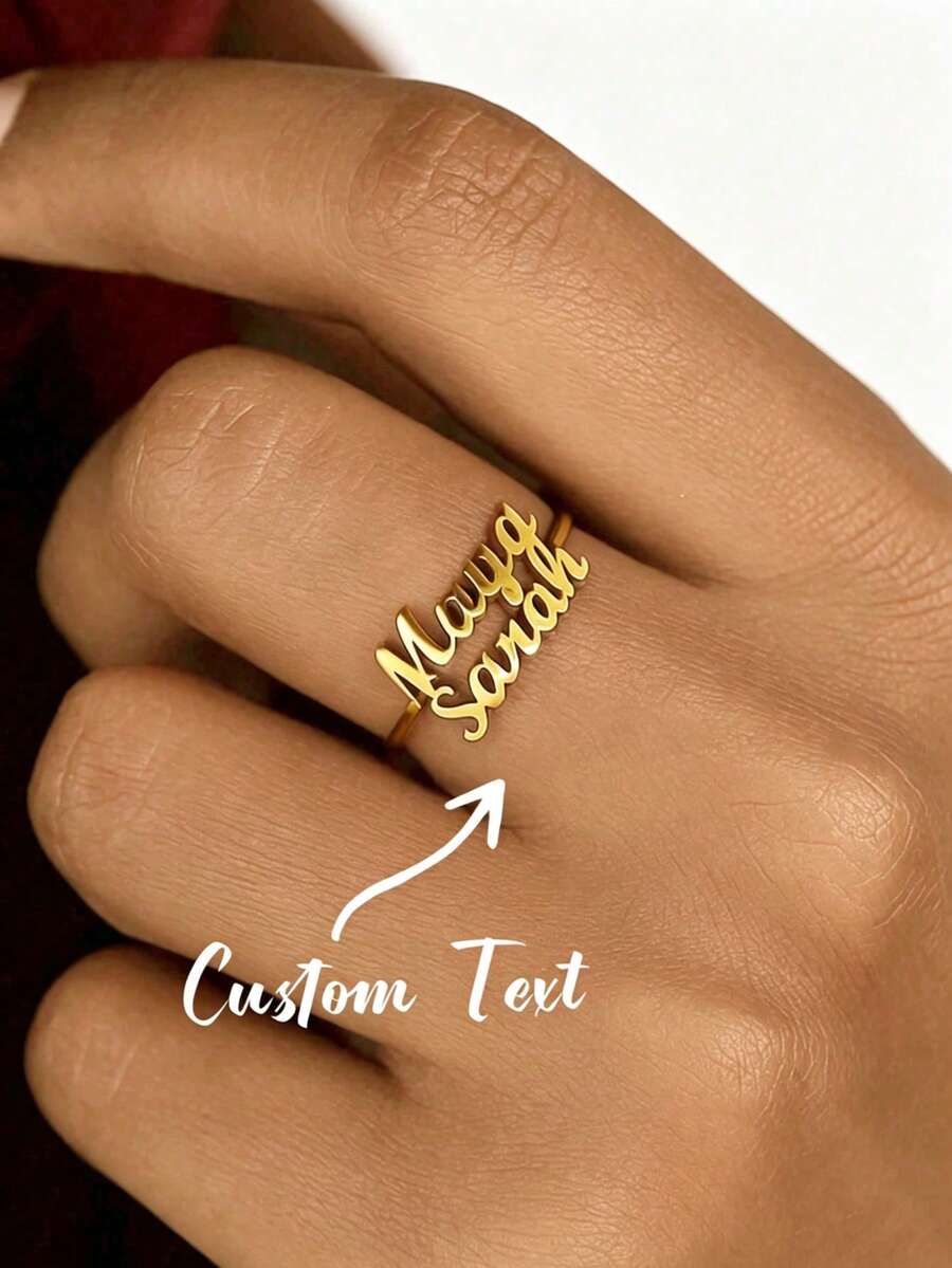 18K Gold Plated Stainless Steel Dual Name Customized Ring, Women's ...
