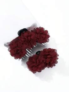 2PCS French Vintage Rose Double-Sided Flower Claw Clips Side Hair Clips Half-Up Hair Clips Daily/Date/Commute Versatile Hair Accessories - Large Red + Small Red - View 2