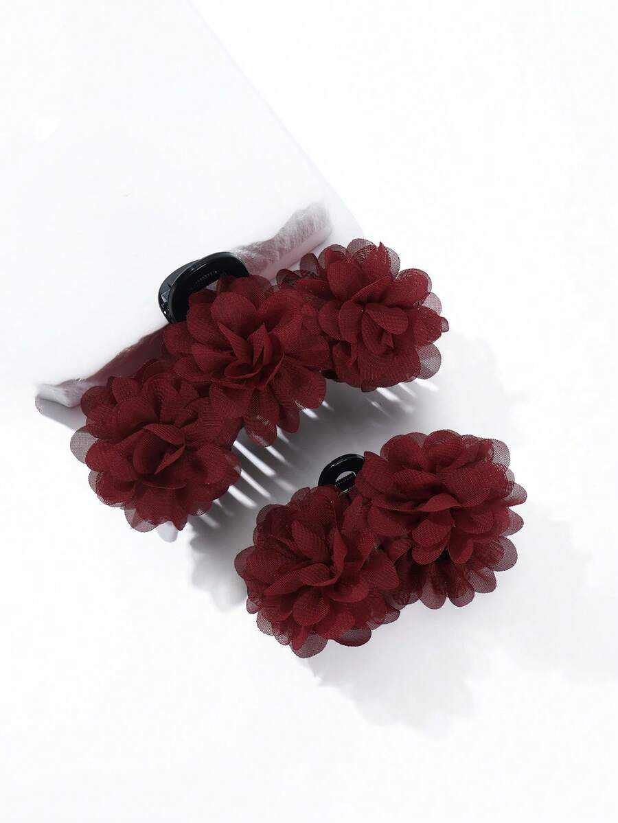 2PCS French Vintage Rose Double-Sided Flower Claw Clips Side Hair Clips Half-Up Hair Clips Daily/Date/Commute Versatile Hair Accessories