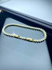 1件時尚經典 2.5mm 亮面立方鋯石網球手鍊，男女適用，適合日常配戴與送禮 - 馬眼手鍊可調節 - 查看 1