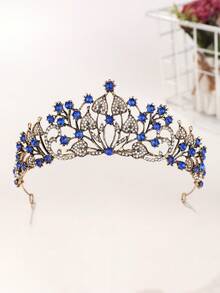 1pc Queen Crown And Headpiece Princess Crown, Suitable For Women And Girls, Perfect For Brides To Wear At Weddings And Halloween Parties - Black Royal Blue - View 10