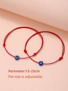 RINTOLER Juego de 2 pulseras de pareja minimalistas creativas con diseño de ojo trenzado, juego de pulseras de cordón rojo de moda, cuerda de regalo, tamaño ajustable - Rojo - Ver 13