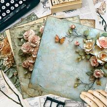 24 lembar kertas scrapbook/jurnal vintage estetika bunga lembut ukuran 6*6 inci, dengan pola tepi bunga yang cocok untuk kolase, origami, dan bahan jurnal, kertas DIY, scrapbook buatan tangan, bullet journal, kartu ucapan, dan pembungkus kado. - Square - View 6