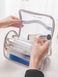 Tas Kosmetik Tahan Air Kapasitas Besar dengan Resleting dan Pegangan - Tas Perlengkapan Mandi Perjalanan PVC Transparan, Tas Penyimpanan, Tas Kosmetik Mini, Perlengkapan Perjalanan Penting - MultiWarna - View 8