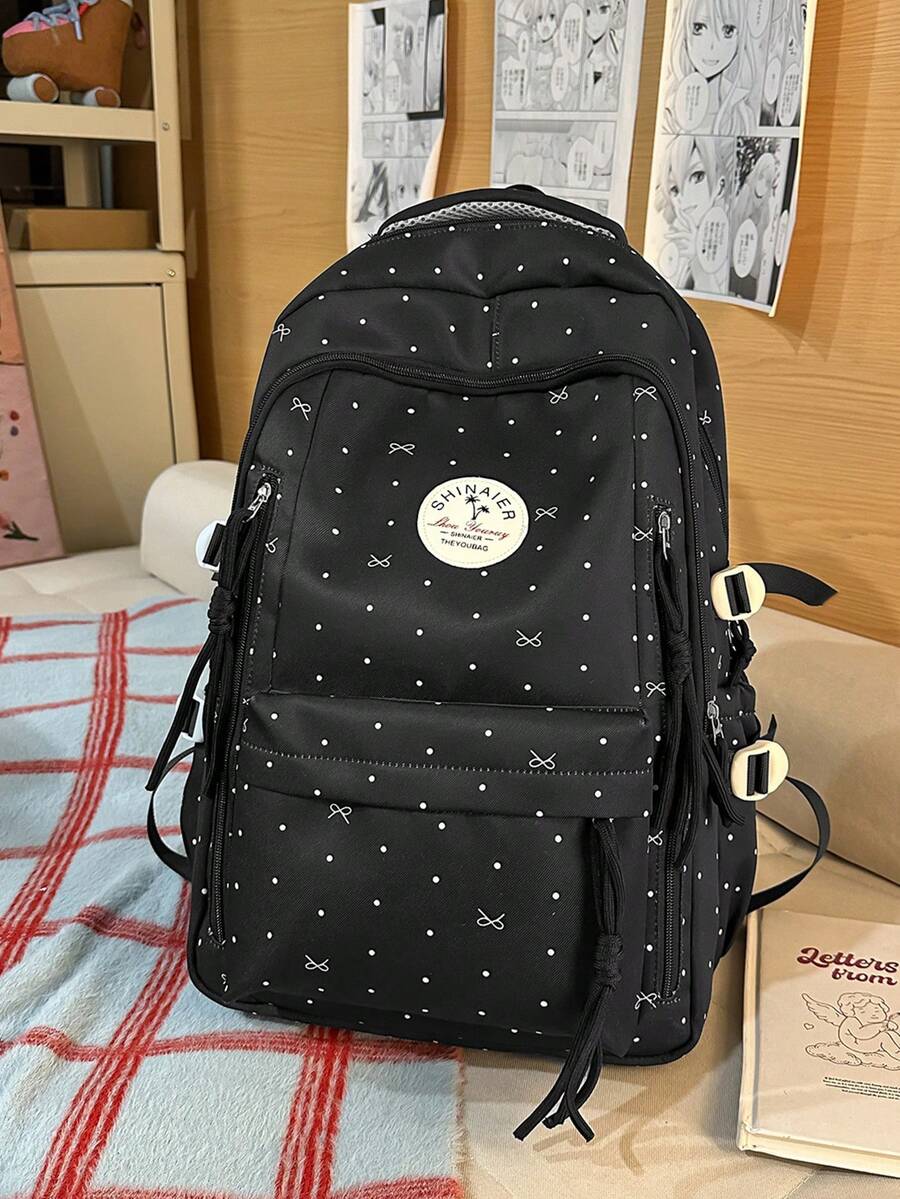 輕量便攜防盜多口袋後背包,適合學生與青少年,適用於學校、旅行、徒步、攀岩、運動與戶外活動 - 黑色 - 查看 1