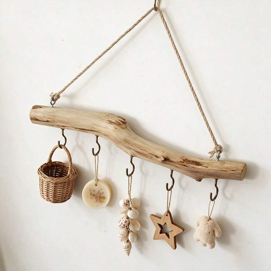 1pc Rustic Wooden Driftwood Wall Hook, Branch Style Hanging Rack For Small Items And Keys, Home Kitchen Storage Accessory, Practical Hook, Bathroom Storage Rack, Home Bathroom Decor/Christmas Decoration - Multicolor - View 1