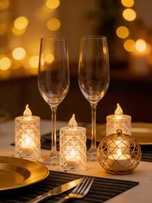 12/6/1pc Battery Operated Diamond Pattern Flameless LED Tealight Candles, Warm Light Electronic Candle For Decor,Transparent Shell Flickering LED Candles,Electronic Fake Candles For Wedding Party Table Home Decoration,Crystal LED Tea Lights - Multicolor - View 9