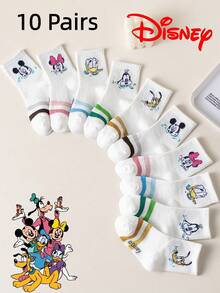 10/5/1 Pair Disney Kids Socks White Mickey Mouse Colorful Striped Mid-Calf Thickened Winter Socks - White - View 16