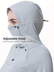 HOTSUIT 女款修身連帽長洋裝，附面罩，可折疊設計，可調節抽繩帽與腰圍，2個側口袋，適合戶外運動 - 淺灰色 - 查看 4