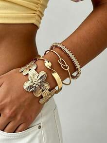 4/1 Stück Set minimalistisches böhmisches Blumen-Geometrie-Goldarmband, geeignet für Frauen, alle Jahreszeiten, tägliches Pendeln, Treffen, Strandurlaub, Partykleidung, Geschenk - Gold - Übersicht 9
