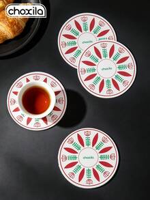 choxila 1/4 Middle Eastern Red Tulip Patterned Coaster, Exquisite Circular Insulation Mat, Coaster, Dining Table Decoration, Polyester Non Slip Coaster, Handmade Bowl Mat, Retro Desktop Mat. The Best Gift For Tea Rooms, Offices, Birthdays, And Graduations - Coasters - View 2