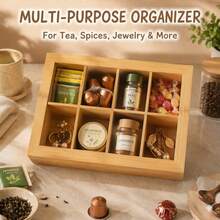 Durable Bamboo Tea Storage Canister With Magnetic Sealing Lid, Transparent Acrylic Window, Stackable Wooden Appearance, Multi-Functional Tea Bag Home Storage - Bamboo Wood Color - View 8