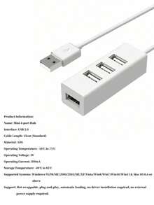 4埠USB集線器 USB 2.0集線器轉接器 多功能4合1集線器 USB切換器可攜式分接器轉接器 相容於電腦、筆記型電腦、手機、USB隨身碟、滑鼠、讀卡機、鍵盤、遊戲設備、MP3播放器、硬碟等 可連接PC、Surface Pro、手機OTG轉接器、印表機、相機、USB風扇或任何其他USB周邊設備 及更多功能 - 白色 - 查看 11
