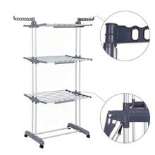 Three-Tier Clothes Drying Rack With Two Bars (Including 3 Sock Clips) – Freestanding Clothes Drying Rack – Suitable For Indoor And Outdoor Use – Foldable And Extendable – Waterproof And Rustproof – Made Of Carbon Steel - Grey - View 4