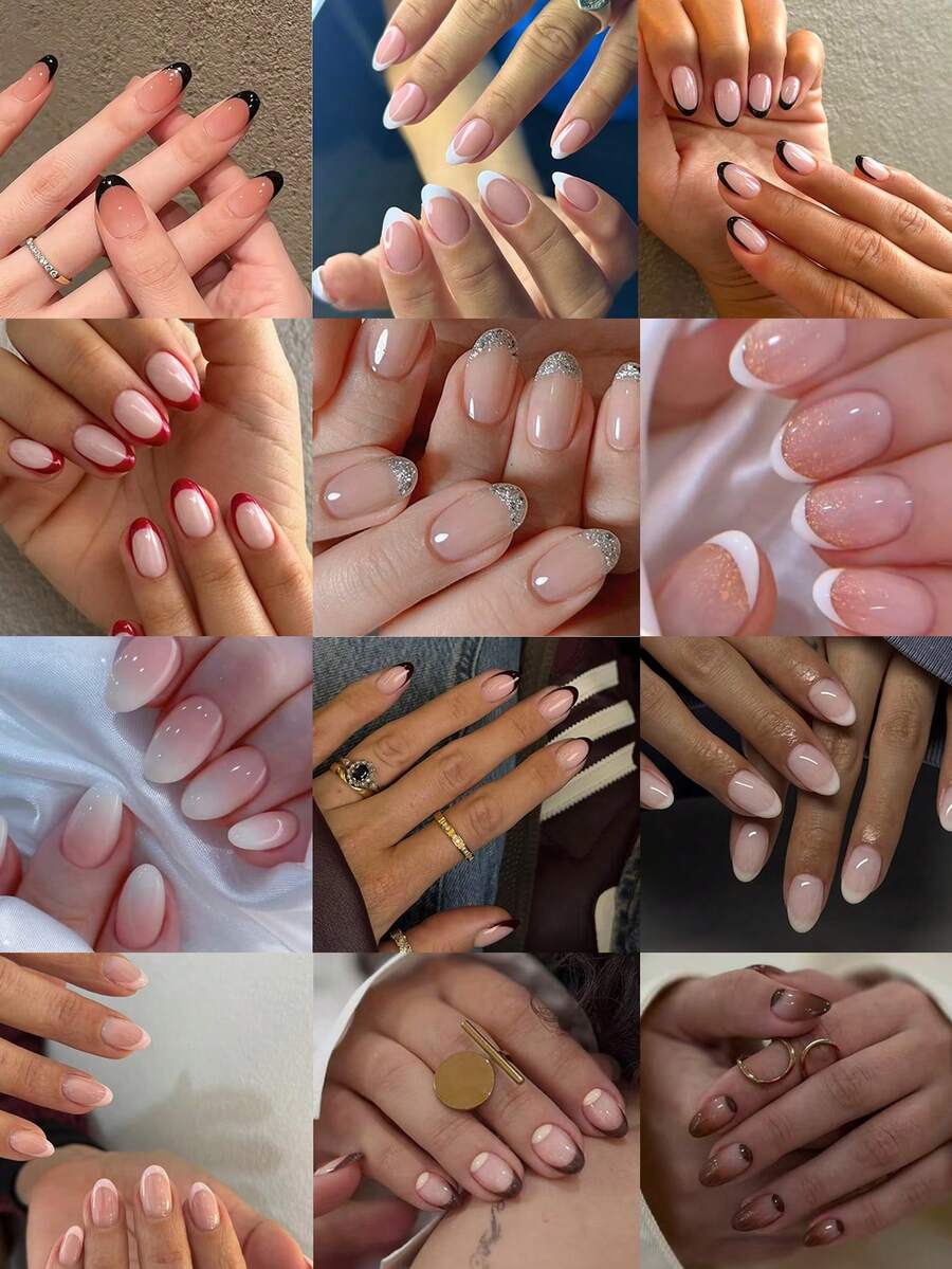 288PCS (12 Styles) Short Oval French Press-On Nails, Suitable For Party, Dance And Daily Use - Multicolor - View 1