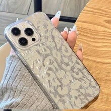 新款 5 件組白色豹紋羽毛 IMD 透明手機殼 + 充電頭保護套 + 數據線束帶 + 數據線保護套 TPU 防摔保護殼，適用 6 7 8 XXs XR XS Max 11 12 13 14 15 16 17 Pro Max，適合作為情侶、女性、女兒、男朋友、女朋友、青少年女孩的生日與聖誕禮物 - 彩色 - 查看 2