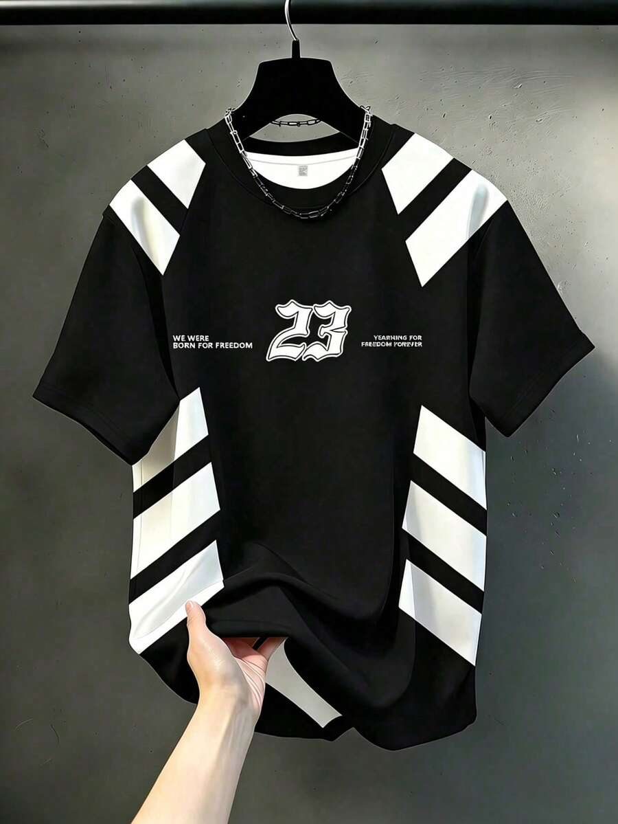 Men's Cyberpunk T-Shirt With "23"/Korean Digital Design - Breathable Round Neck, Regular Pattern, Suitable For Daily Use - Multicolor - View 1