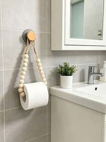 1pc/2pcs Beaded Wooden Stick Toilet Paper Holder, Wooden Bead Paper Towel Rack, Storage Shelf, Nordic Natural Wood Style Towel Rack, Homestay Decor - Multicolor - View 5