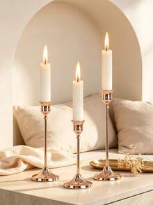 French Style Iron Candle Holder, Vintage Candlesticks, Rose Gold Metallic Finish, Ideal For Home Decor, Room Decoration, Parties & Holidays, Office Styling, Living Room Accents, Gifts For Valentine's, Birthdays, Graduation, Friends - Multiple Styles - View 1