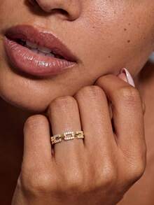 1pc S925 Sterling Silver Rhinestone Chain Ring, Elegant Exquisite Jewelry Gift, Suitable For Women's Holiday Gift And Daily Wear - Gold - View 4