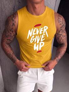 ZYNTH BALENO 男士夏季時尚「Never Give Up」印花背心，涼爽夏季必備運動款 - 黃色 - 查看 7