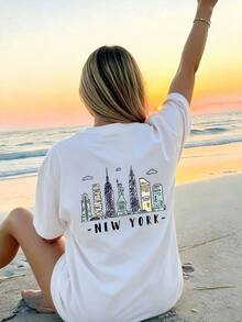 Women'S Lightweight Short Sleeve Graphic T Shirt, Summer Beach Loose Tee, Breathable Thin Fabric Casual Tshirt For Women Travel Outfit - White - View 1